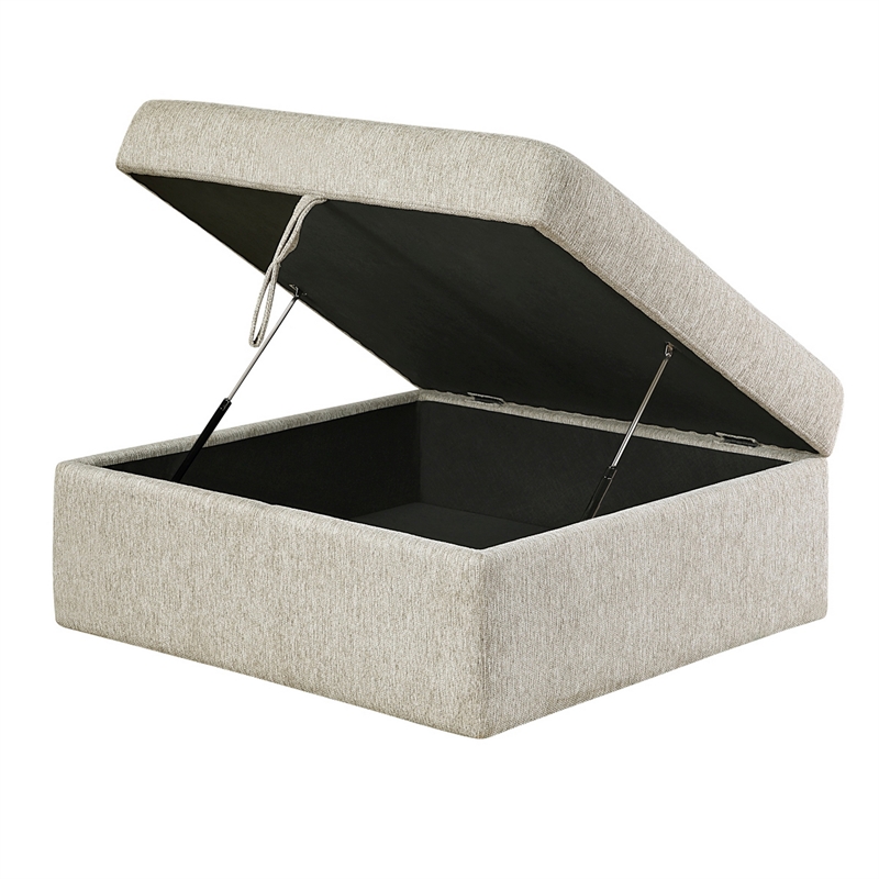 Inaya Storage Ottoman with Casters- Brown Wood-Sage Sand Microfiber-41 Inch
