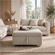 Inaya Storage Ottoman with Casters- Brown Wood-Sage Sand Microfiber-41 Inch