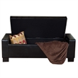 Storage Ottoman Bench- Tufted Black Faux Leather- Brown Wood Legs 50 Inch