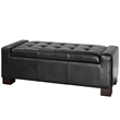 Storage Ottoman Bench- Tufted Black Faux Leather- Brown Wood Legs 50 Inch
