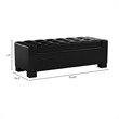 Storage Ottoman Bench- Tufted Black Faux Leather- Brown Wood Legs 50 Inch