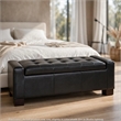 Storage Ottoman Bench- Tufted Black Faux Leather- Brown Wood Legs 50 Inch