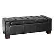 Storage Ottoman Bench- Tufted Black Faux Leather- Brown Wood Legs 50 Inch