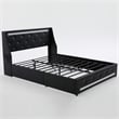 Lesly Storage Full Bed- LED Wingback Headboard- Black Faux Leather