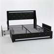 Lesly Storage Full Bed- LED Wingback Headboard- Black Faux Leather