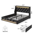 Lesly Storage Full Bed- LED Wingback Headboard- Black Faux Leather