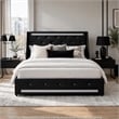 Lesly Storage Full Bed- LED Wingback Headboard- Black Faux Leather
