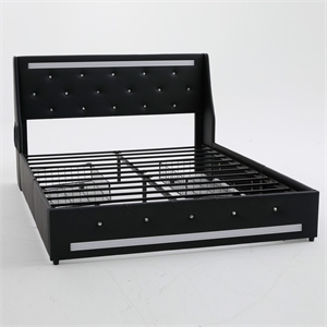 Lesly Storage Full Bed- LED Wingback Headboard- Black Faux Leather