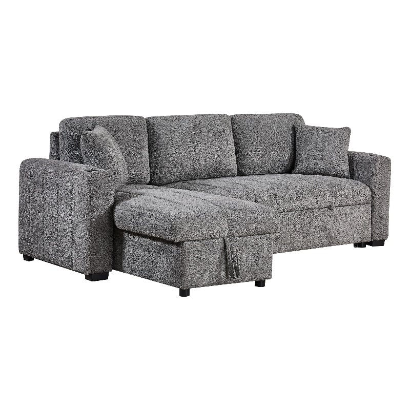 Sery Sleeper Sectional- Storage Chaise- 2 Accent Pillows- Gray Boucle