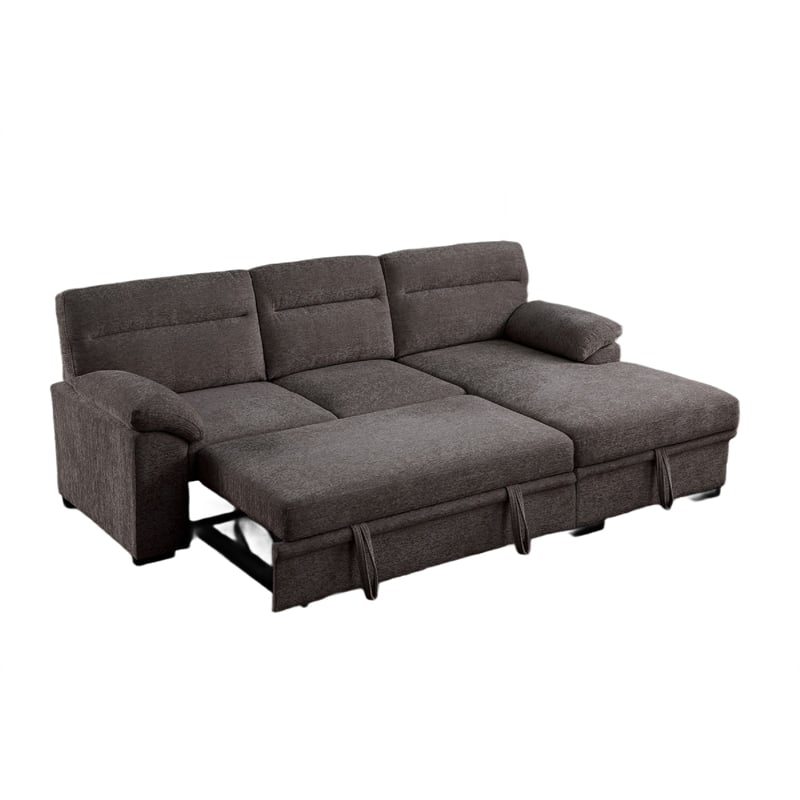 Geni Sleeper Sectional with Storage Chaise- USB Ports- Brown Chenille