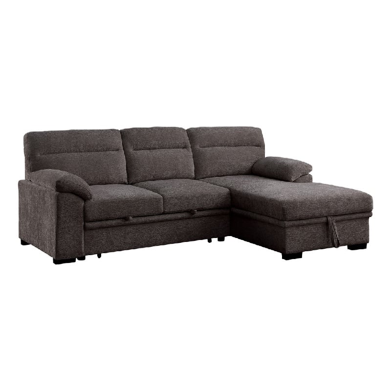 Geni Sleeper Sectional with Storage Chaise- USB Ports- Brown Chenille