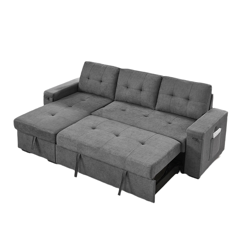 Oby Sleeper Sectional with Storage Chaise and USB Ports- Gray Fabric