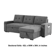 Oby Sleeper Sectional with Storage Chaise and USB Ports- Gray Fabric