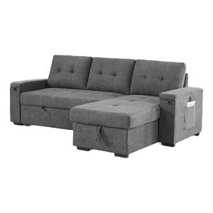 Oby Sleeper Sectional with Storage Chaise and USB Ports- Gray Fabric