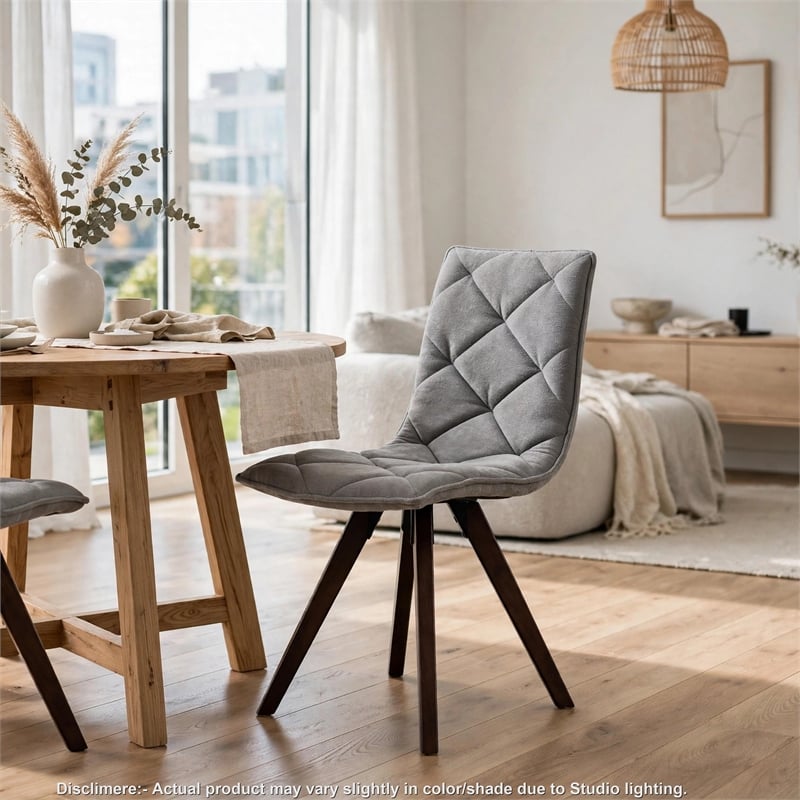 Kayra Dining Chairs with Solid Wood Legs- Set of 2- Gray Fabric