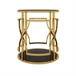 Bezzo Gold Round Side Table- Black Glass Top and Shelf- Metal Base- 22 Inch