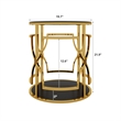 Bezzo Gold Round Side Table- Black Glass Top and Shelf- Metal Base- 22 Inch