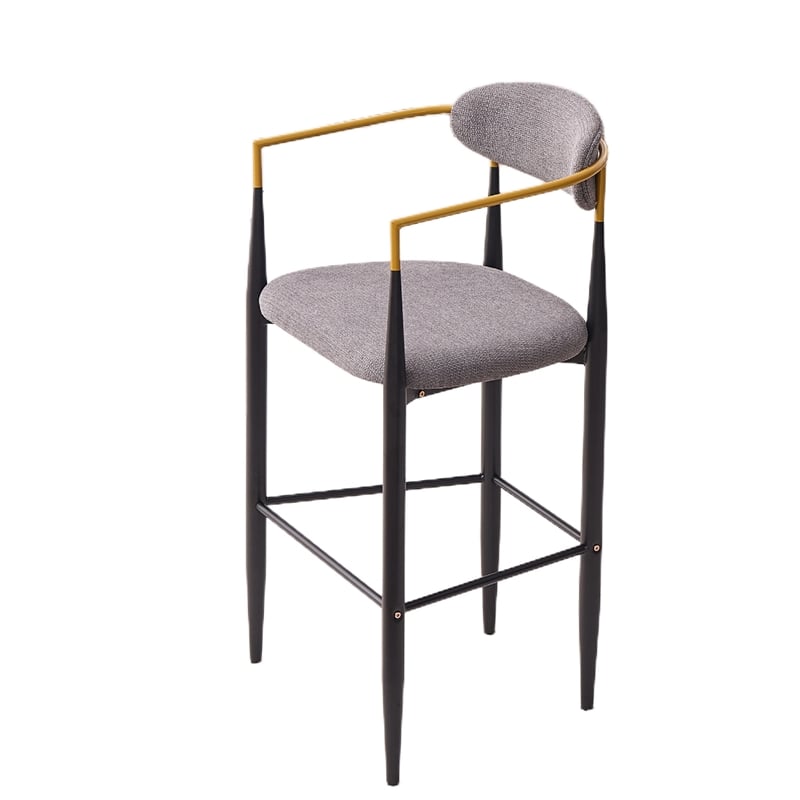 Avime Modern Barstool Chair- Set of 2- Gold Metal Armrests- Gray Fabric