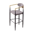Avime Modern Barstool Chair- Set of 2- Gold Metal Armrests- Gray Fabric