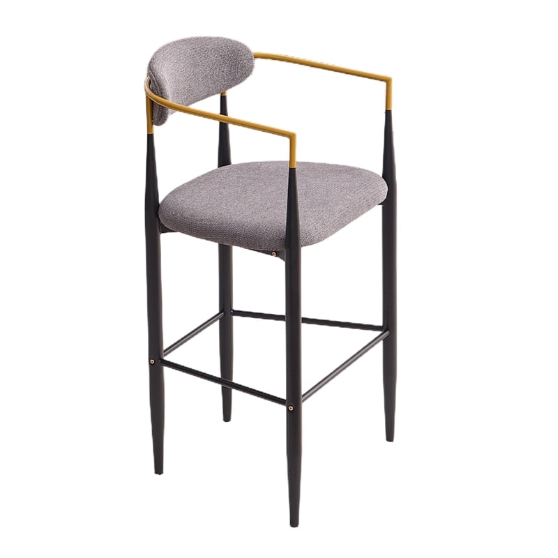 Avime Modern Barstool Chair- Set of 2- Gold Metal Armrests- Gray Fabric