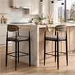 Avime Modern Barstool Chair- Set of 2- Gold Metal Armrests- Gray Fabric