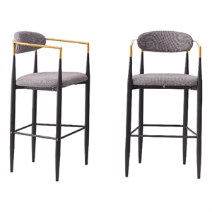 Avime Modern Barstool Chair- Set of 2- Gold Metal Armrests- Gray Fabric