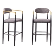 Avime Modern Barstool Chair- Set of 2- Gold Metal Armrests- Gray Fabric