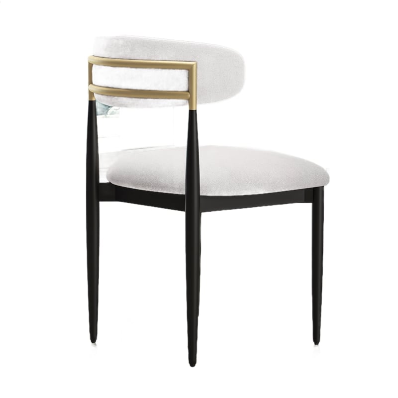 Claire Dining Chairs- Set of 2- Curve Back- Metal Legs- Beige Chenille