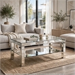 Franco Mirrored Coffee Table- Diamond Border- Silver Wood 40 Inch