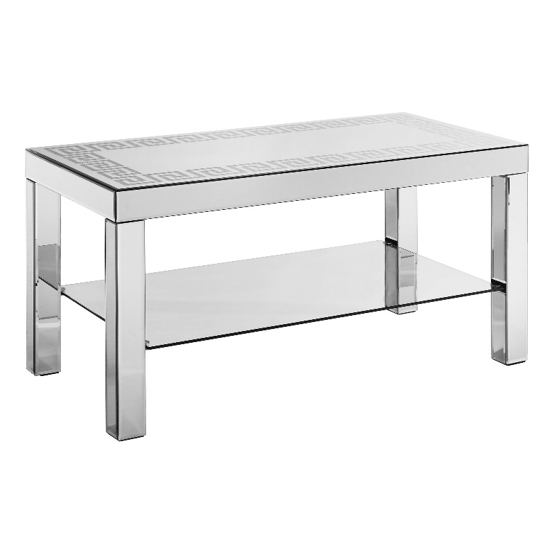 Franco Mirrored Coffee Table- Diamond Border- Silver Wood 40 Inch