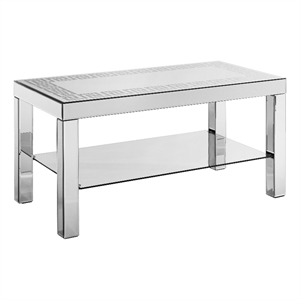 Franco Mirrored Coffee Table- Diamond Border- Silver Wood 40 Inch