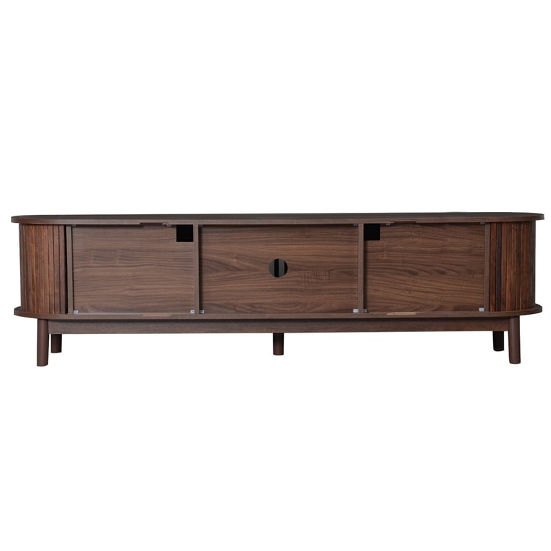 TV Media Cabinet- Fluted Sliding Doors- Drop Down Door- Dark Brown 67 Inch