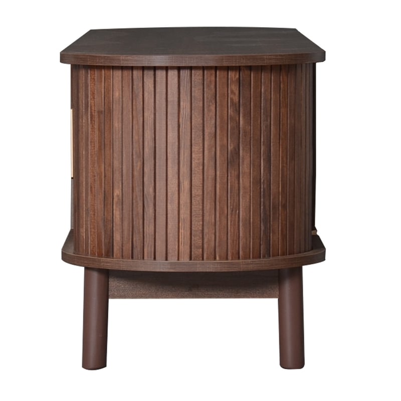 TV Media Cabinet- Fluted Sliding Doors- Drop Down Door- Dark Brown 67 Inch