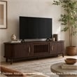 TV Media Cabinet- Fluted Sliding Doors- Drop Down Door- Dark Brown 67 Inch