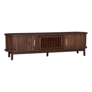 TV Media Cabinet- Fluted Sliding Doors- Drop Down Door- Dark Brown 67 Inch