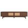 TV Media Cabinet- Rattan Sliding Doors- 2 Drawers- Dark Brown 71 Inch