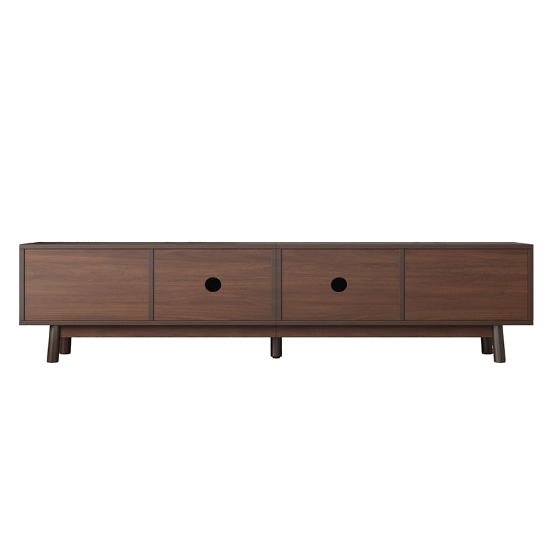 TV Media Cabinet- Rattan Sliding Doors- 2 Drawers- Dark Brown 71 Inch