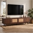 TV Media Cabinet- Rattan Sliding Doors- 2 Drawers- Dark Brown 71 Inch