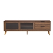 TV Media Cabinet- Fluted Glass Doors- 2 Drawers- Walnut Brown 71 Inch