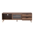 TV Media Cabinet- Fluted Glass Doors- 2 Drawers- Walnut Brown 71 Inch