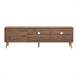 TV Media Cabinet- Fluted Glass Doors- 2 Drawers- Walnut Brown 71 Inch