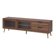 TV Media Cabinet- Fluted Glass Doors- 2 Drawers- Walnut Brown 71 Inch