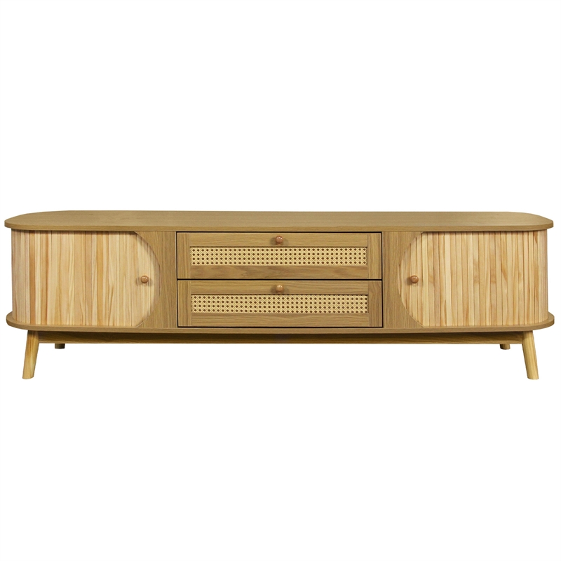 Vayu TV Media Cabinet- 2 Sliding Doors- 2 Drawers- Natural Brown 67 Inch