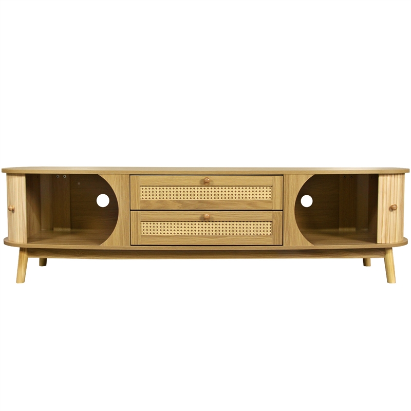 Vayu TV Media Cabinet- 2 Sliding Doors- 2 Drawers- Natural Brown 67 Inch