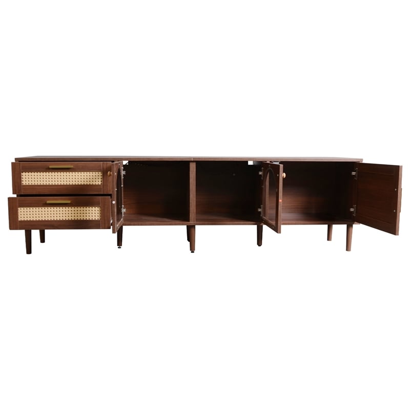 TV Media Cabinet w LED- Music Mode- Arch Glass Doors- Dark Brown 71 Inch