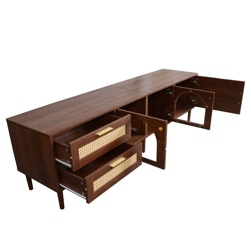 TV Media Cabinet w LED- Music Mode- Arch Glass Doors- Dark Brown 71 Inch