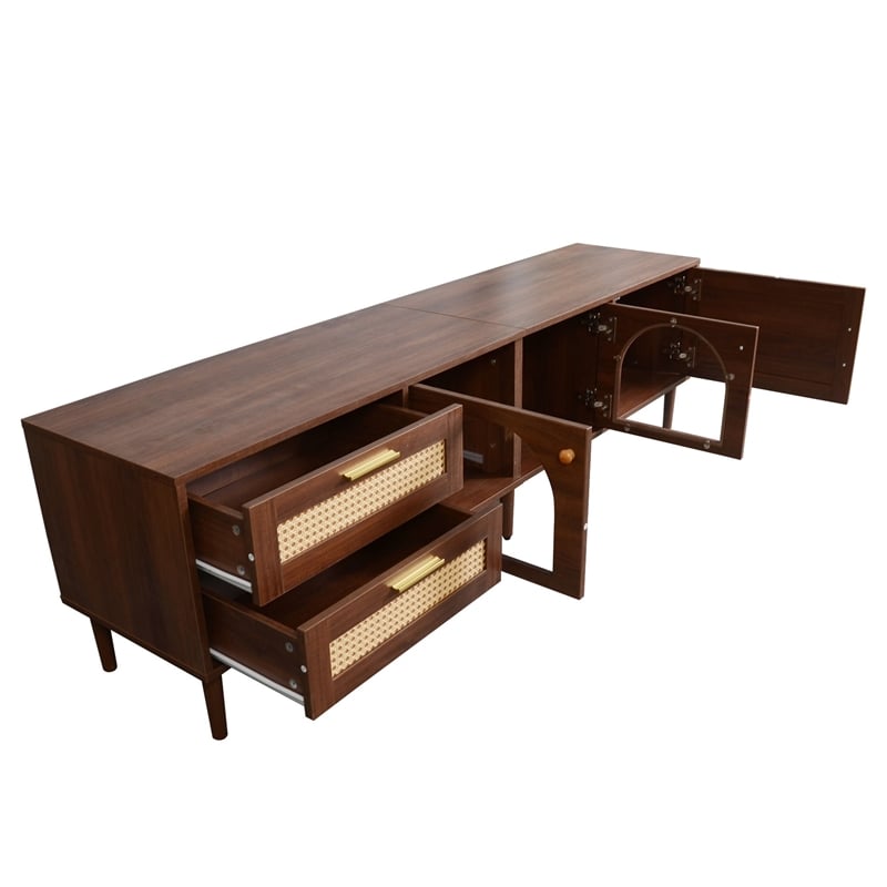 TV Media Cabinet w LED- Music Mode- Arch Glass Doors- Dark Brown 71 Inch
