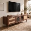 TV Media Cabinet w LED- Music Mode- Arch Glass Doors- Dark Brown 71 Inch