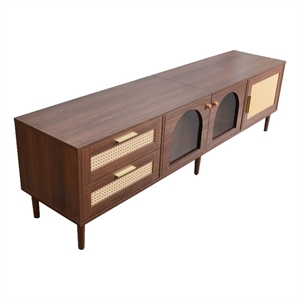 TV Media Cabinet w LED- Music Mode- Arch Glass Doors- Dark Brown 71 Inch