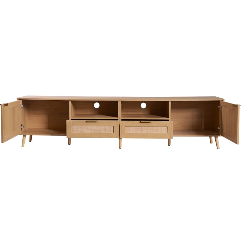 Yumi TV Media Cabinet- Rattan Doors w Drawers- Natural Brown 79 Inch